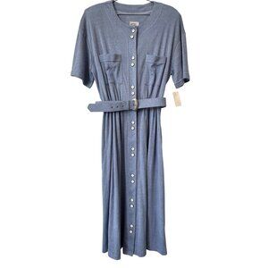 Vintage 80s Popovitch Belted Dress Size 12 Button Short Sleeve Deadstock NEW